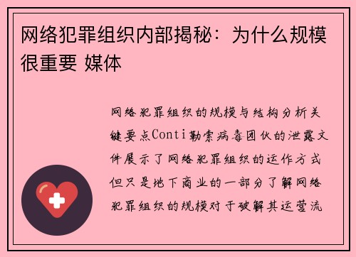 网络犯罪组织内部揭秘：为什么规模很重要 媒体